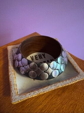 Wooden Bangle Bracelet with Silver Disc Accents